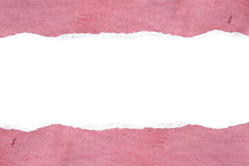 Torn pink paper with ripped edges. Horizontal strip of textured handmade craft paper for banner or frame design on a transparent background.