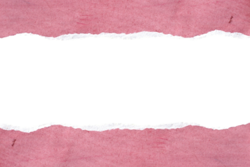 Torn pink paper with ripped edges. Horizontal strip of textured handmade craft paper for banner or frame design on a transparent background.