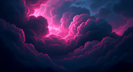 A black and pink cloud in the sky with lightning striking through. Dreamy Cloudscapes & Ethereal Sky Art