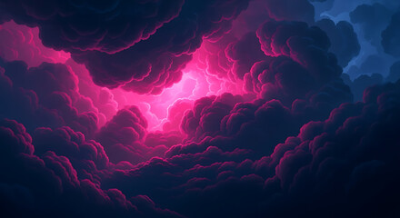 A black and pink cloud in the sky with lightning striking through. Dreamy Cloudscapes & Ethereal Sky Art