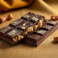 Schokoladentafel mit Nuss-Crunch auf goldenem Hintergrund