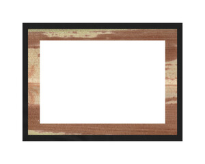 Rectangular Wooden Frame with Black Border. Natural Wood Grain Texture Photo Frame Isolated on Transparent Background.