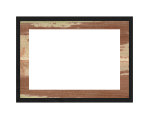 Rectangular Wooden Frame with Black Border. Natural Wood Grain Texture Photo Frame Isolated on Transparent Background.