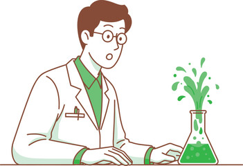 Male scientist reacts to surprising chemical experiment in laboratory Vector