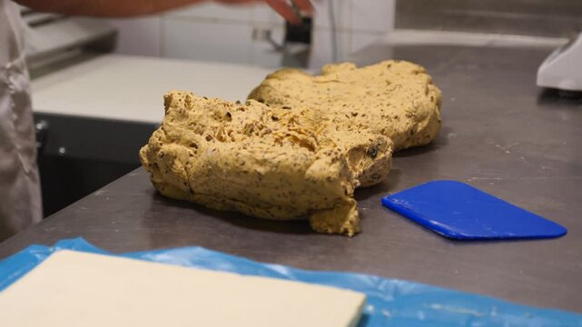 Preparation of integral dough in the bakery closeup