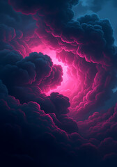 A black and pink cloud in the sky with lightning striking through. Dreamy Cloudscapes & Ethereal Sky Art