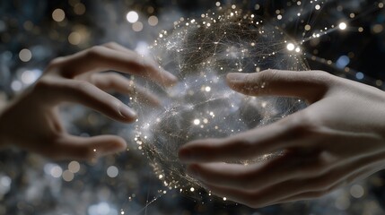 Quantum physicists from multiple continents interacting in a holographic lab, manipulating floating particle simulations in real time — concept of global scientific collaboration, futuristic