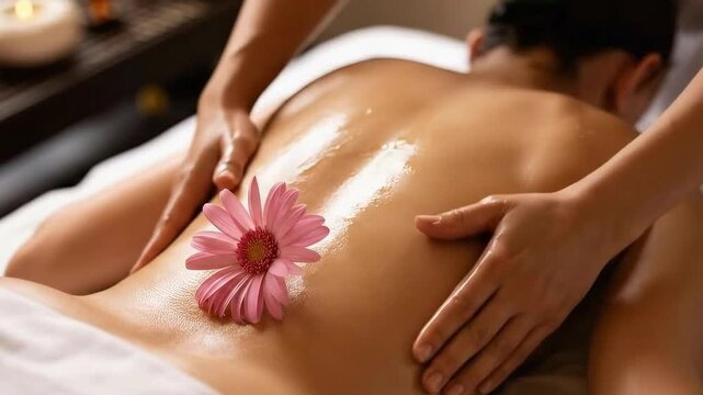 Relaxing spa massage with essential oils and flower, promoting wellness and stress relief, a moment of tranquillity and self care
