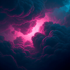 A black and pink cloud in the sky with lightning striking through. Dreamy Cloudscapes & Ethereal Sky Art
