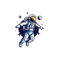 Obraz premium Captivating astronaut vector illustration depicting a spaceman exploring the star-filled cosmos, a dynamic graphic representing space adventure and celestial journeys