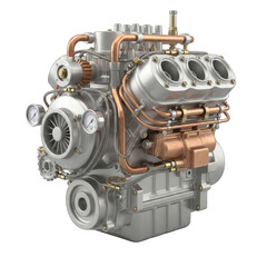 Detailed V8 Engine With Copper Accents And Gauges Isolated On Black Background Realistic 3D Render