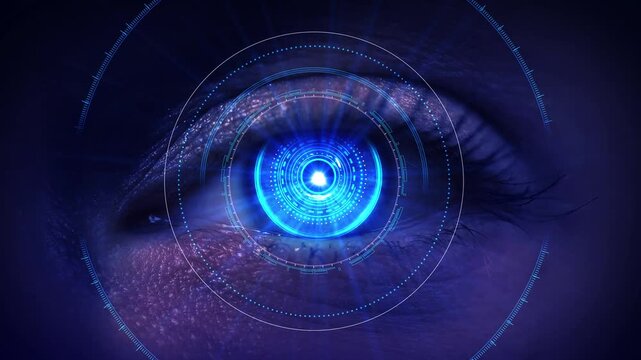 Artificial intelligence scans information. High technology future digital vision security biometrics. human hi tech. Eye Iris Digital Abstract Concept Entertainment Technology Artificial Intelligence