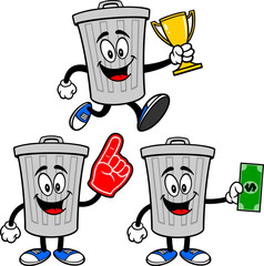 Trash Can Mascot Set 03, Hand Drawn illustrations of Trash Can Mascots in various poses.