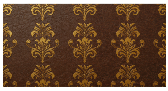Royal Elegance Pattern: Exquisite repeating gold design on a dark brown backdrop, perfect for luxurious interior designs. The repeating pattern is intricate, elegant, and visually appealing.