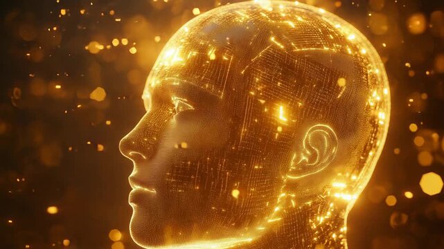 Artificial intelligence glowing outline head with circuits