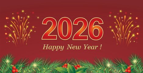 Happy New Year 2026. Festive background for greeting cards, posters, social media banner, marketing materials and holiday design