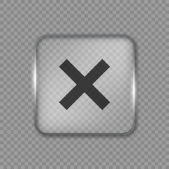 Fototapeta premium Liquid glass deny vector frame in glassmorphism style. Rectangular glass complete task vector illustration on isolated background. Transparent fail mirror frame sign business concept.