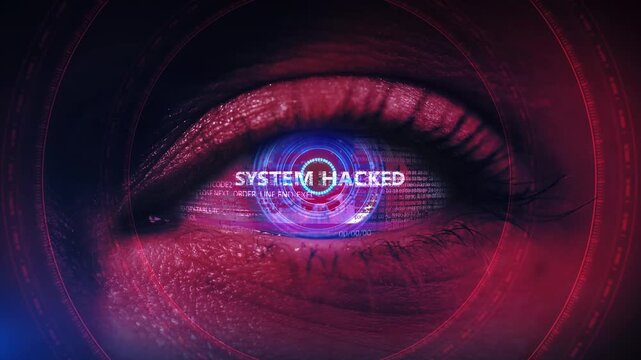 Hacking spy eye intelligence digital Network, cyber technology computer abstract 3d animation. innovative futuristic high technology display application reality holograms for personal safety scanning - Powered by Adobe