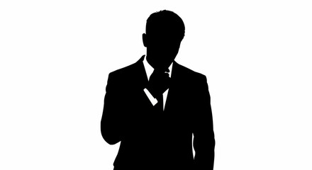 Mysterious Silhouette of a Man in a Suit Adjusting His Tie.