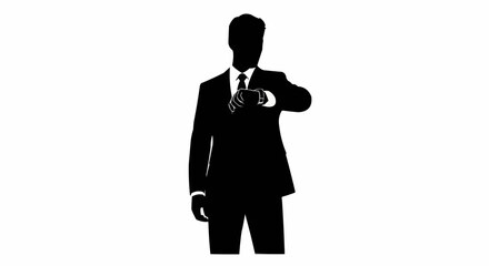 Silhouette of a businessman checking his watch, symbolizing punctuality and time management.