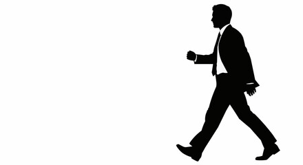 Silhouette of a man in a suit walking with purpose and determination.