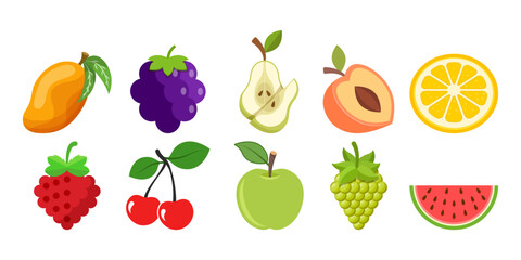 Natural tropical fruits icon set collection in flat style. Tropical plant vector illustration on isolated background. Healthy food sign business concept.