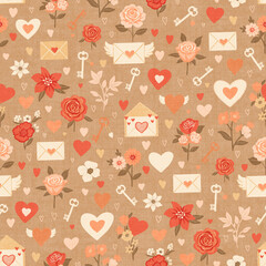 seamless background with hearts and love letters 