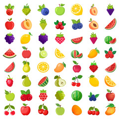 Natural tropical fruits icon set collection in flat style. Tropical plant vector illustration on isolated background. Healthy food sign business concept.