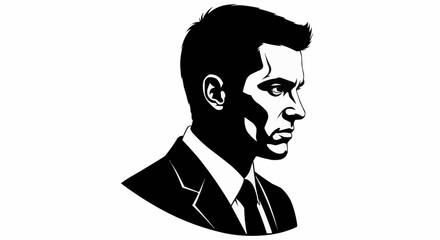 Stylized Silhouette of a Determined Businessman in Profile.