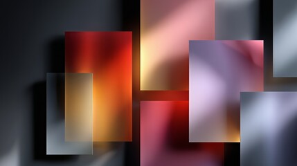 Colorful geometric layers creating an abstract composition with ambient light and shadows, forming a modern and vibrant translucent background