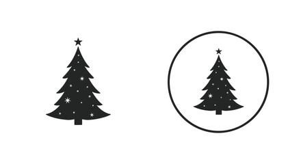 Obraz premium A minimalist black silhouette of a decorated Christmas tree with a star on top on a white background.