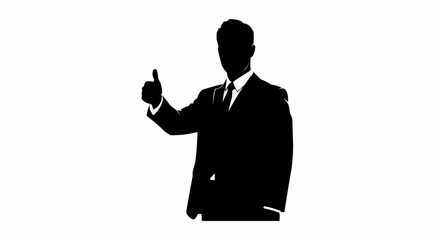 Silhouette of a successful businessman giving a thumbs up gesture.