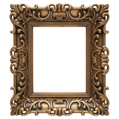 Ornate antique gold decorative frame isolated on a transparent background