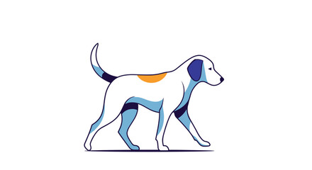 Obraz premium An animated drawing of a dog walking in a side profile with dashed outline and blue accents.