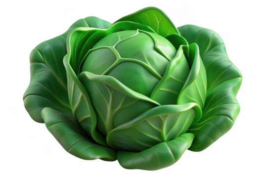 Fresh green cabbage vegetable nutrition diet healthy eating vegan food ingredient cooking isolated on transparent background