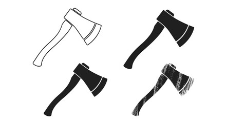 A collection of various axe drawings presented in different styles and levels of detail.