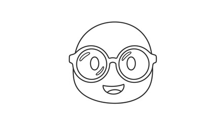 Obraz premium A cartoon face with glasses and a smile, drawn in black and white, simple and cute.