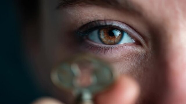 Detailed human eye gaze with a vintage key foreshadowing opportunity