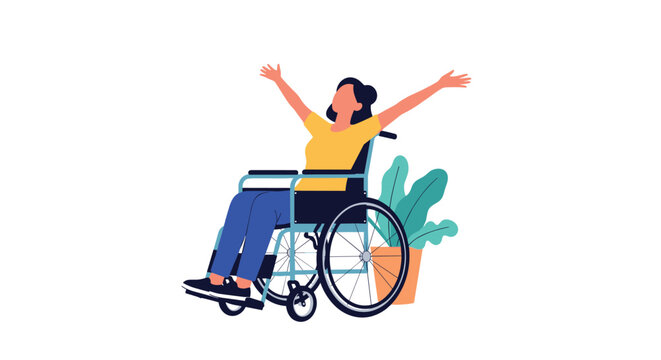 A joyful person in a wheelchair celebrating their independence with open arms.