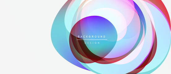Abstract colorful circles overlap, creating dynamic visual effect. Modern design elements suggest innovation, energy, fluidity.