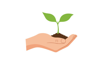A hand carefully holds a small green sprout growing from soil symbolizing new beginnings and organic growth.