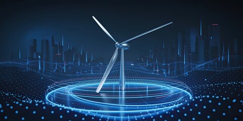 Futuristic wind turbine generating clean energy for sustainable city life