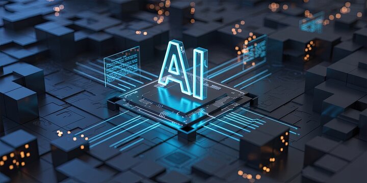 AI processor concept with glowing circuit board for tech innovation