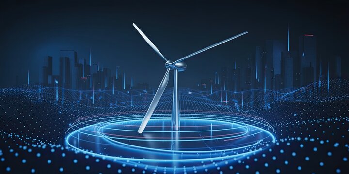 Futuristic wind turbine generating clean energy for sustainable city life