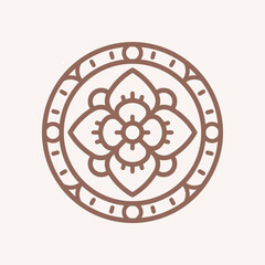 Four-leaf flower element. Geometric emblem of flower bud. Modern abstract linear shape for emblem, badge, insignia.