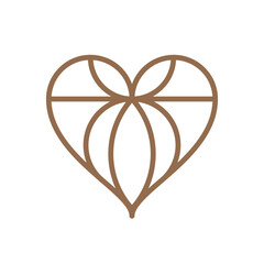 Geometric emblem of heart. Modern abstract linear shape and trendy decor elements. Contour vector illustration for cosmetics, perfumeries, logo and badge.