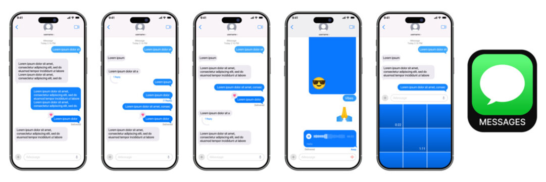 iMessage App ios 26 in iphone 17 pro max Mockup &ndash; Messages UI Design on iPhone Showing Chat Interface, Conversation Threads, and FaceTime Audio in Apple Messages.