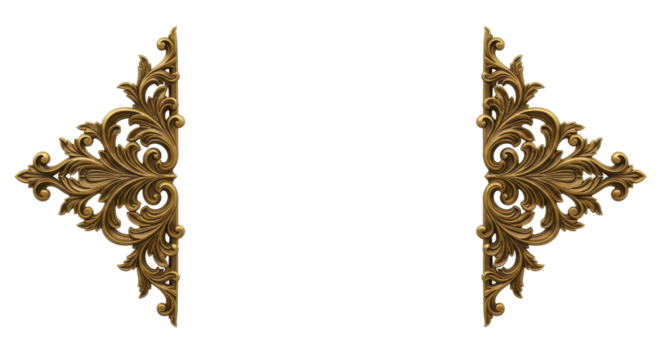 Elegant Ornament: Two intricate golden ornaments create a beautiful frame, exuding a sense of refined beauty and artistic detail.