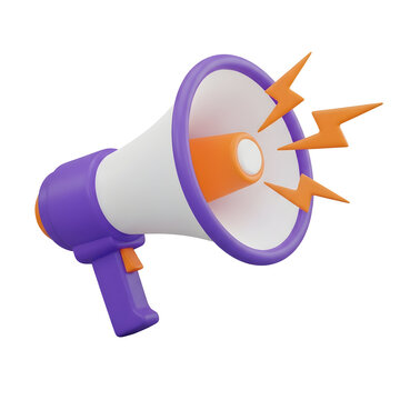 Dynamic 3D megaphone announces exciting news with vibrant energy, perfect for promotions and announcements