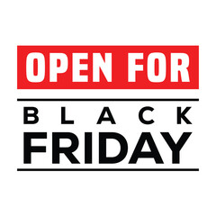 Black Friday business opening announcement graphic. Bold, modern design with black 
